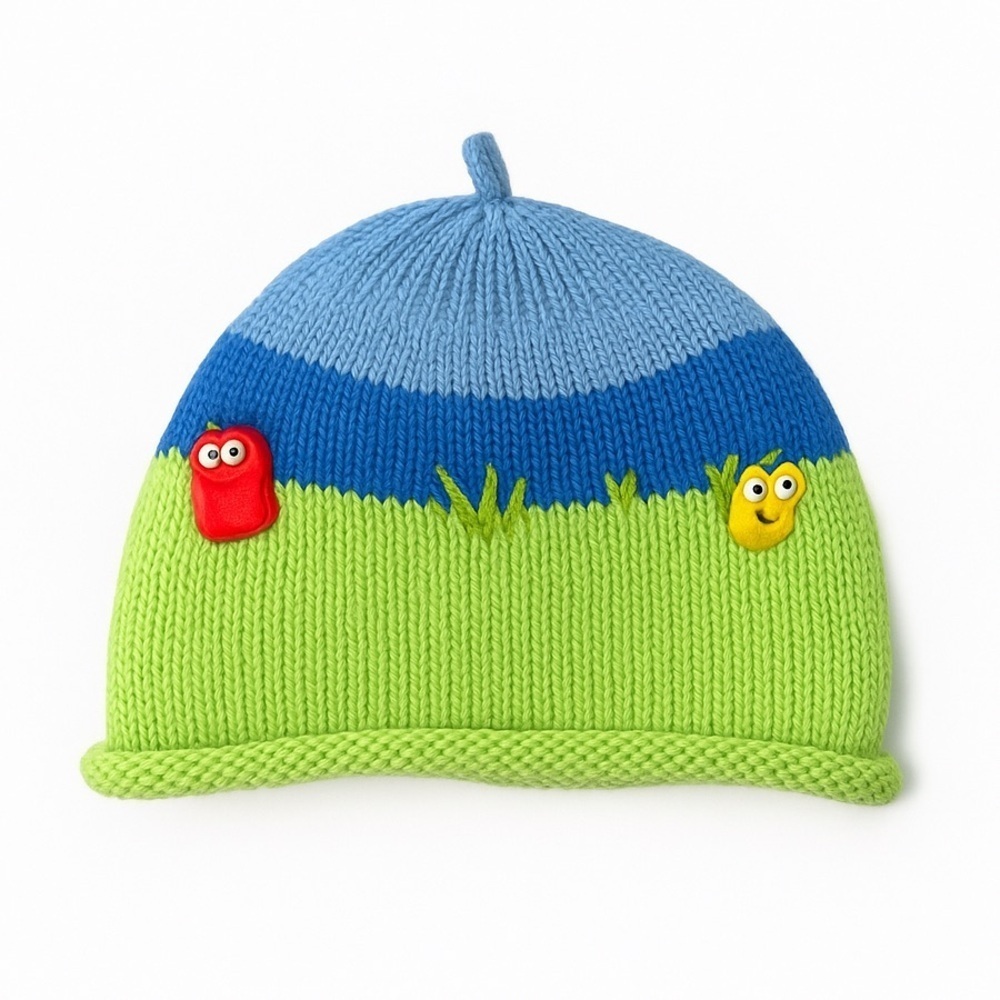 Baby Knit Hat With Frog Appliqué